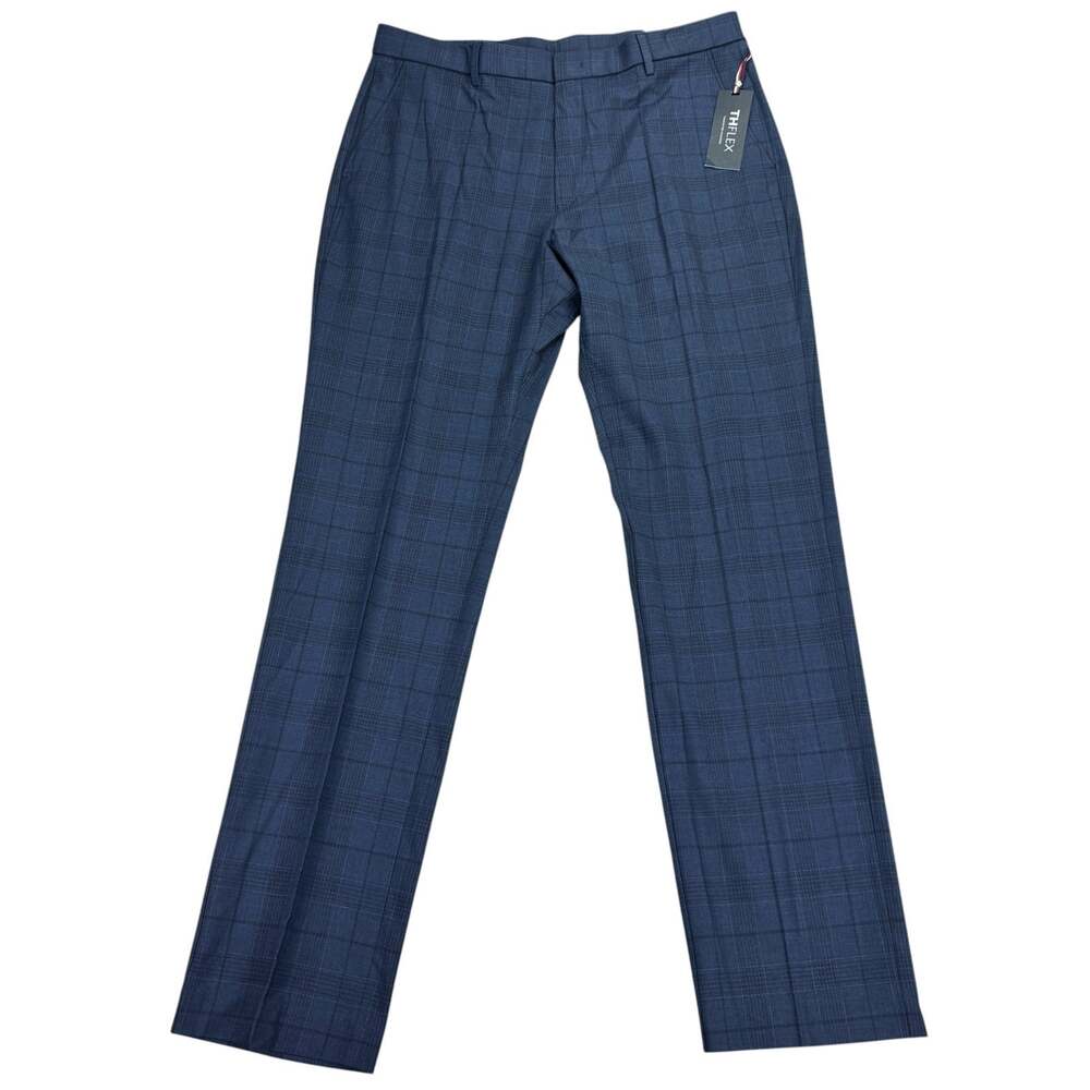 Tommy Hilfiger Mens TH Flex Tate Modern Fit Stretch Plaid Dress Pants Blue 36x34